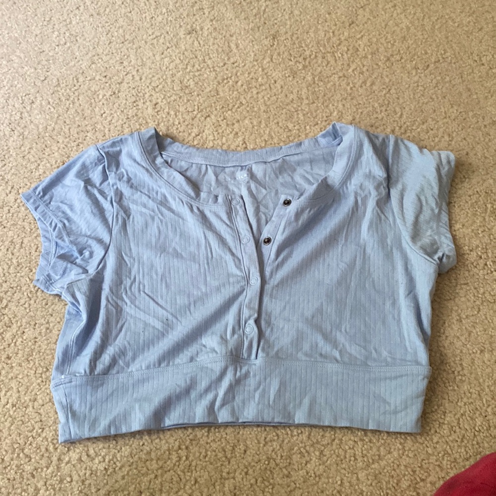 Crop top button up lounge shirt